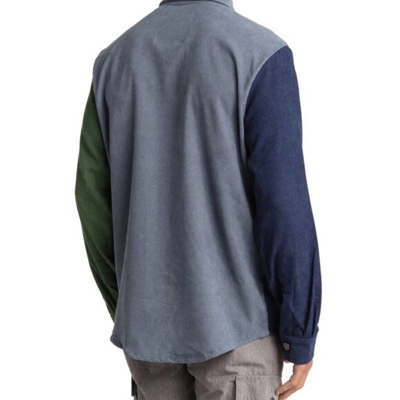 American Stitch Men’s Colorblock Corduroy Shirt Large Shacket Snap Blue Green - Picture 2 of 9